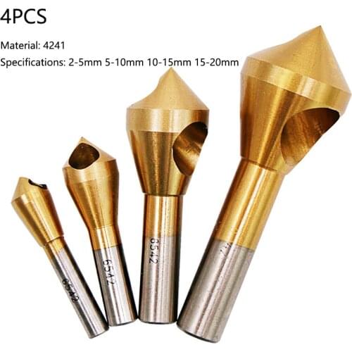 4pcs Titanium Countersink Deburring Countersunk Drill Taper Hole Cutter Steel AluminumHead Chamfering Tools 2-5-10-15-20mm