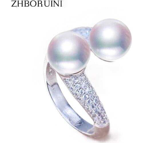 ZHBORUINI Fashion Pearl Ring Pearl Jewelry Natural Freshwater Pearl 925 Sterling Silver Jewelry For Women 8-9mm AAA Zircon Gift