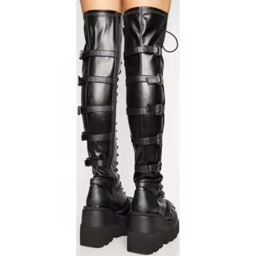 2021 Design Female High Platform Thigh High Boots Fashion Buckle Punk High Heels Boots Women Cosplay Wedges Shoes Woman