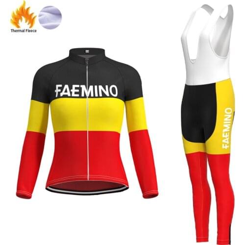 1962 Competition Italy FAEMINO Team Retro Woman Fleece Cycling Jersey Long sleeve Set Mtb Bike Jersey maillot ciclismo mujer