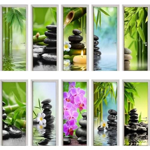 3D Door Sticker Mural Wallpaper Modern Poster Stone Candle Flower Self Adhesive PVC Waterproof Decal Renovation Home Decoration