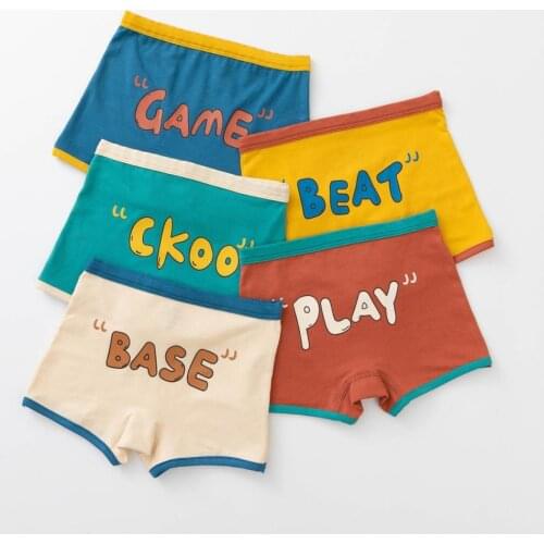 5 pcs/lot Breathable Cotton Kids Boys Underwears Teenage Panties Funny Letter Girls Boxer Briefs Kids Shorts Pants