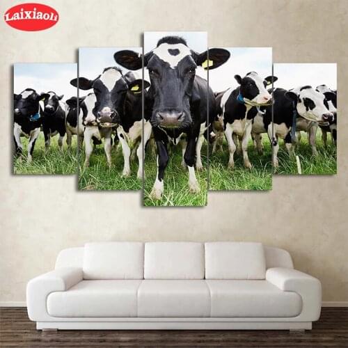 5D DIY Diamond Embroidery Modern animal art, cow Full Kits Needlework Diamond Painting Cross Stitch Decor For Home5 PCS