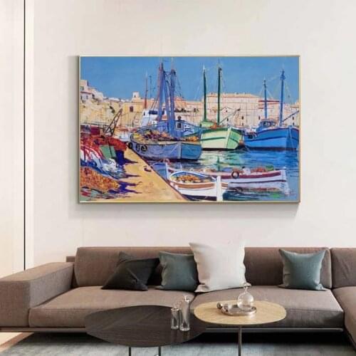Canvas Painting Abstract Sailboat Seascape PicturePosters and Prints Wall Art Pictures for Living Room Home Decor Cuadros