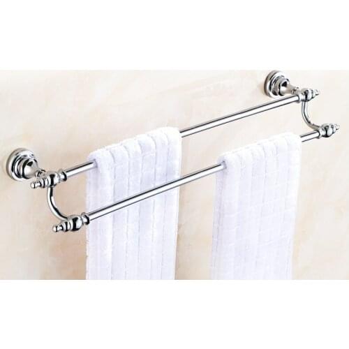 Bathroom Accessory Polished Chrome Brass Wall Mounted Bathroom Double Towel Rail Holder Rack Bar aba902