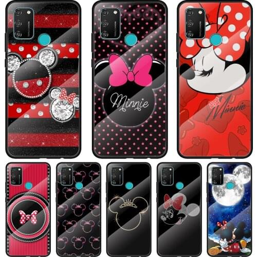 Disney Minnie Bow Tempered Glass Cover For Honor 30 20 10 9X 8X Pro Plus Lite Silicone Phone Case Coque