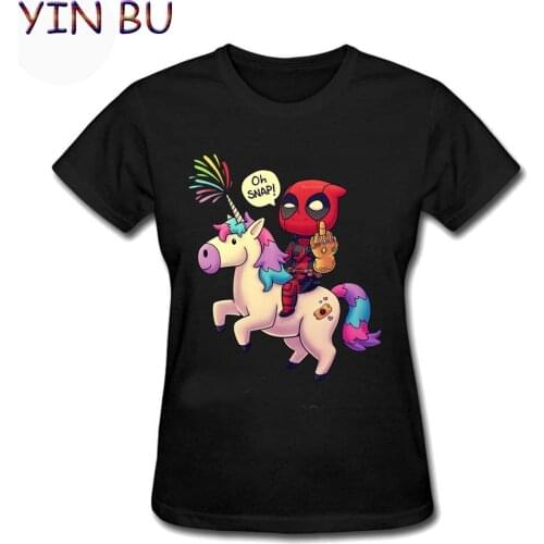 Ladies Deadpool Unicorn Rainbow Tshirts Funny Dead Pool Tshirt Harajuku T Shirt Cotton Tee Shirts Black Womens T Shirts