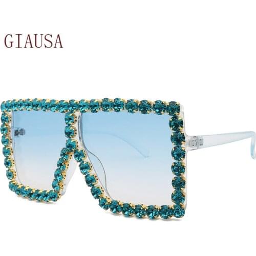 GIAUSA European and American fashion square large frame inlaid diamond womens Sunglasses personality trend cool Sunglasses