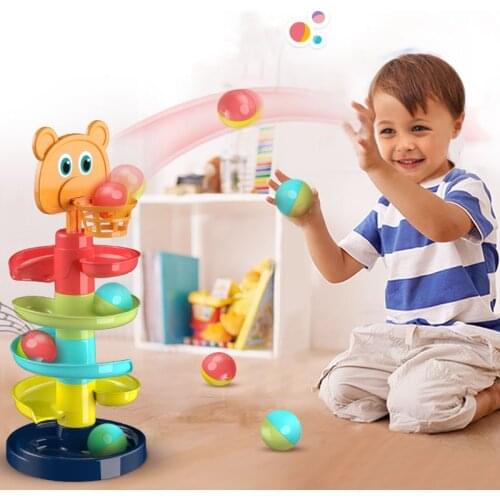 Montessori Toy DIY with Swirling Ramps Rolling Balls Early Education Baby Toy Rolling Ball Track Slide Ball Tower Kids Shoot Toy