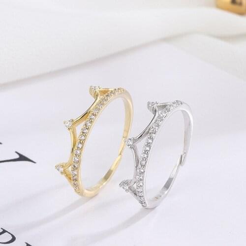 Inlaid white zircon crown rings 925 sterling silver Adjustable fashion ring 2020 women DIY jewelry Mother Day gift free shipping