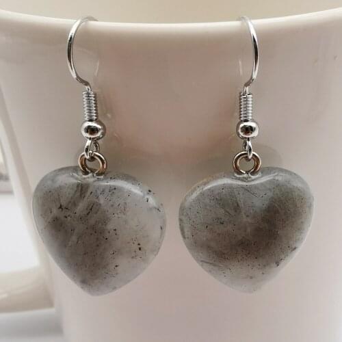 Labradorite Stone Heart beads Dangle Earrings Jewelry For Woman Gift T278