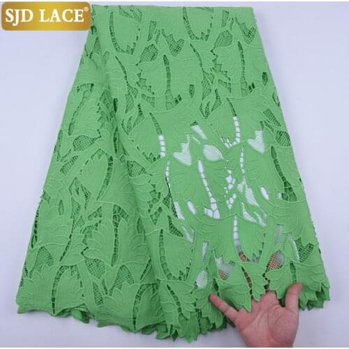 SJD LACE Green African Lace Fabric High Quality Guipure Cord Lace Cutout Nigerian Water Soluble Lace Fabric For Party Sew A2019