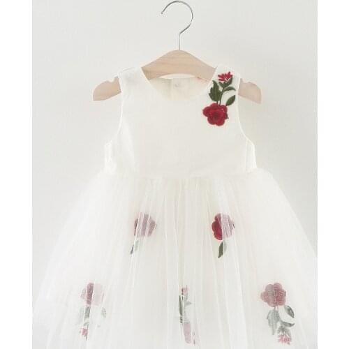 Summer Lace Children Clothing Princess Kids Dress Rose Floral Pattern Baby Girl Mesh Sleeveless Vest Infant Wearing 12M 2T