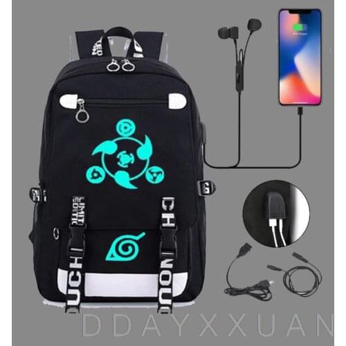 Men Anime Backpack Student School Bag with Usb Charging Printing Gaara Sasuke Uchiha Laptop Casual Travel Backpacks