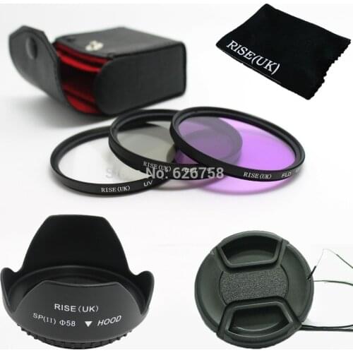 RISE(UK) 58mm UV CPL FLD Filter Kit + Petal Flower Lens Hood + Center-Pinch lens cap for canon nikon pentax sony camera