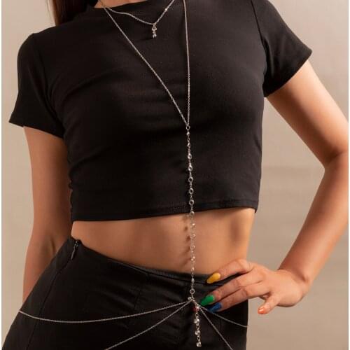 SHIXIN New Sexy Chest Chain Bikini Belly Chains Body for Women Crystal Cross Waist Female Bodysuit Fashion Jewelry 2021 Gifts