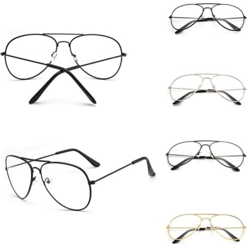 Oversized Plano Lens Unisex Fashion Gold Metal Frame Glasses Women Men Classical Vintage Style Optical Glasses Eyewear