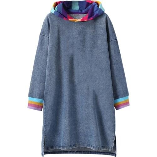 Baby Fall Clothes Winter 2020 New Girls Dress Kids Jeans Dress Patchwork Children Hooded Dress Elegant Cotton Sweater, #8920