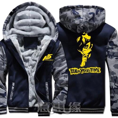 New Winter Warm Persona 5 Hoodies p5 Hooded Coat Thick Zipper men Jacket Sweatshirt