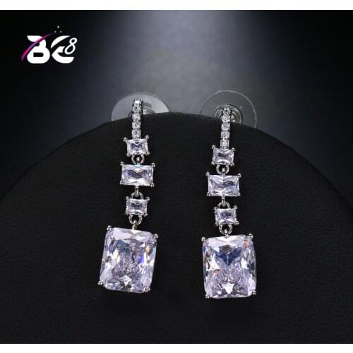 Be 8 Hot Sale AAA CZ Statement Earrings Crystal Stone Square Shape Drop Dangle Earrings for Women Birthday Gift E489