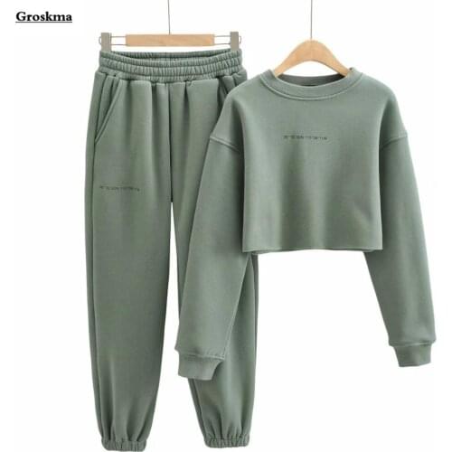 Fleece Women 2 Piece Set Loose Short Hoodie+Thick Sweatpants Autumn Winter Suits Fashion INS Clothing Chandal Mujer