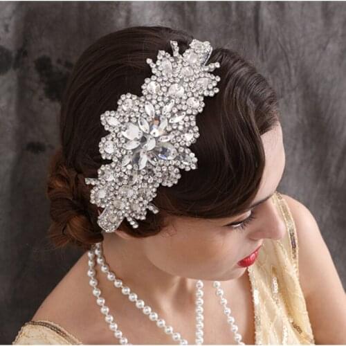 TOPQUEEN Luxury Handmade Wedding Hairband Rhinestone Beaded Elastic Party Headband Hair Jewelry Accessories for Women and Girls