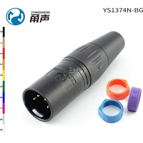 1Pcs Yongsheng YS1374N-BG four-core dazzling black gold-plated male plug balanced XLR with color ring fever audio microphone