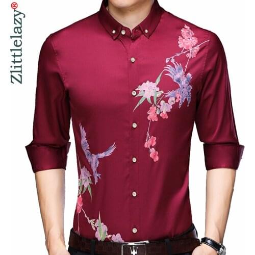 2020 Brand Long Sleeve Men Social Shirt Spring Streetwear Casual Floral Shirts Dress Mens Slim Regular Fit Clothes Fashions 0082