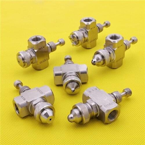 304 stainless steel compressed air atomizing nozzle gas water mixing spray jet two-fluid misting sprayer adjustable flow rate