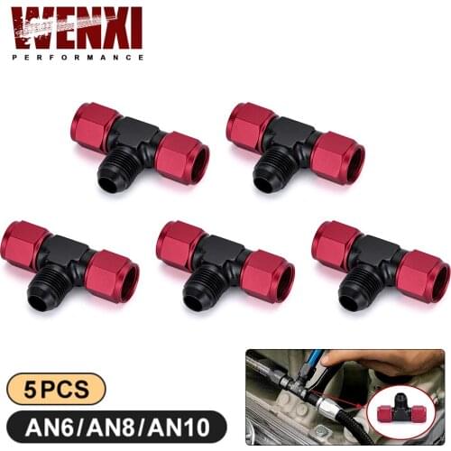 5 Pieces Aluminum Flare Tee Fitting AN6 AN8 AN10 Female Male Tee On Side Thread Water Gas Oil Fitting Adapter Accessories