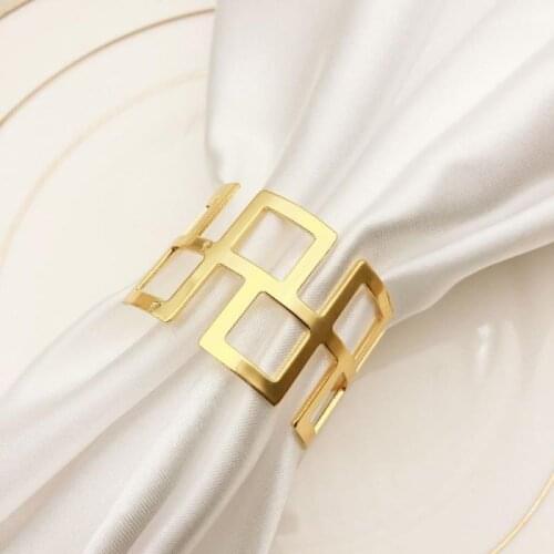 6pcs Golden Hollow Napkin Holder Plated Great Wall Napkin Button Cloth Ring Napkin Ring Hotel Western Restaurant Table Decor