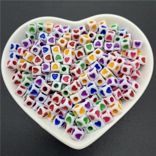 100pcs/Lot 5mm Acrylic Beads Square Shape Love Heart Spaced Beads For Jewelry Making DIY Charms Bracelet Necklac