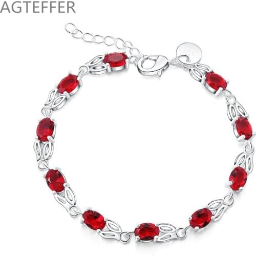 AGTEFFER 925 Sterling Silver Charm Red AAA Zircon Bracelet For Women Wedding Engagement Party Fashion Jewelry