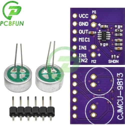 CJMCU-9813 MAX9813H Microphone Amplifier Module 4.5V to 5.5V Double Input Fixed Gain Integrated Bias Mic Breakout Board +Pins