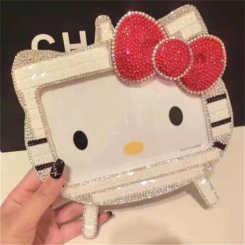 Kitty Photo Frame 6inch All Rhinestones Bling Cat Handmade Helloo Kitty Kids Photo Frame Wall Decor Frames Home Desk Decoration