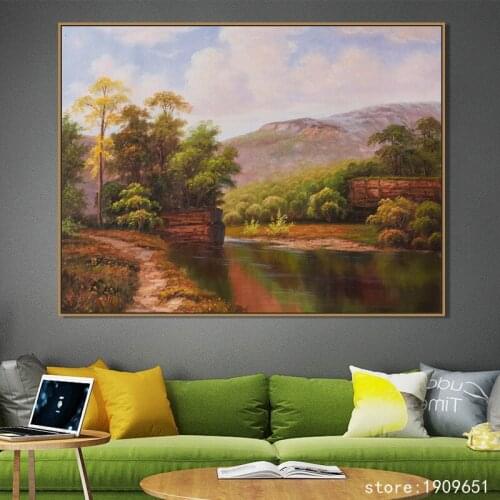 Cotton no frame classical mountain river landscape canvas printings oil painting printed on cotton wall art decoration pictures