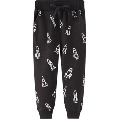 Jumping Meters Cartoon Boys Cotton Pants Spring Autumn Black Cute Rocket Pattern Trousers Casual Children Clothing