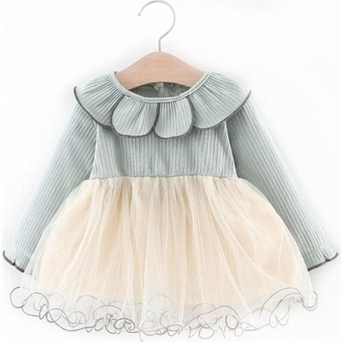 Korean explosion baby Dresses Girls Autumn spring Long Sleeved Knit princess dress Petal collar Dress Girls Baby Clothing