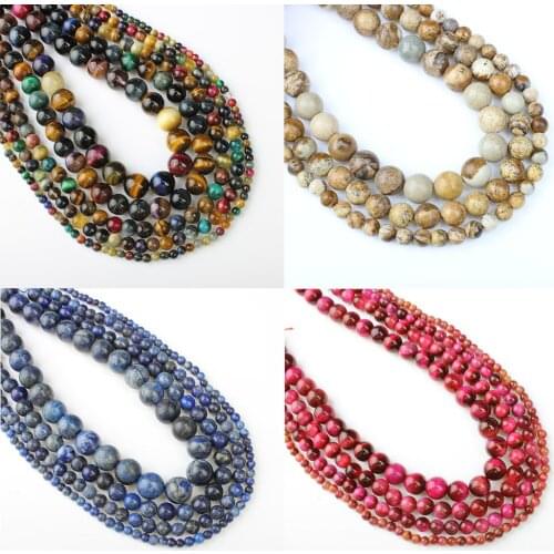 4/6/8 / 10mm picture stone rose tiger eye stone color blue grain round bead jewelry DIY necklace jewelry accessory 16 inch