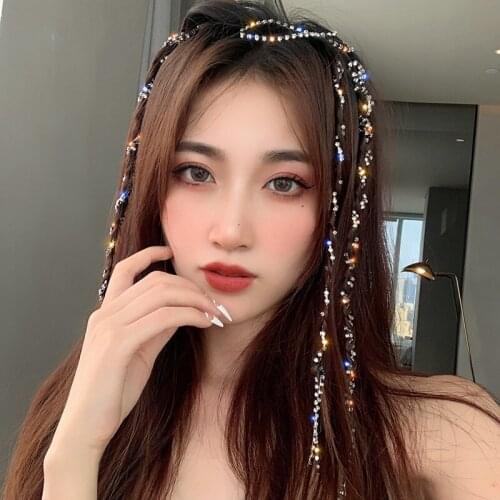 Fashion Bling Rhinestone Tassel Braided Hair Accessories Women 2021 New Headband Trendy Hair Jewelry Elegant Hair Rope Headwear