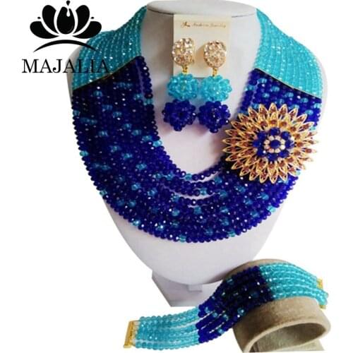Fashion Nigeria Wedding african beads jewelry set blue Crystal necklace Bridal Jewelry set Free shipping NX-031