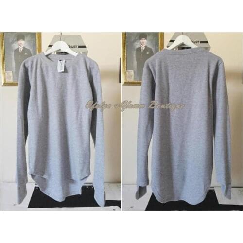 Mens Hand Protected Essentials Extended Oval hem LONG Sleeve Drop T Shirt Knitted Termal Warm Winter Tshirt