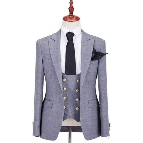 Men Suits One Button Groomsmen Peak Lapel Groom Tuxedos Wedding/Prom Best Man Blazer ( Jacket+Pants+Vest+Tie)