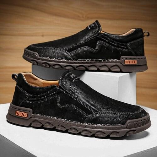 Men Comfort Suede Leather Loafers Casual Shoes Hand Stitching Business Work Office Dress Men Sneakers Walking Shoes Big Size