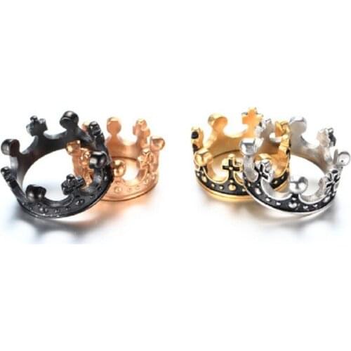 Four colors men 's punk fashion trend stainless steel ring retro crown titanium steel rings