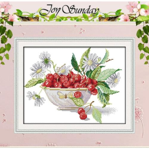 Cherry Fruit Bowl Counted Cross Stitch 11CT 14CT Cross Stitch Sets Wholesale Chinese Cross-stitch Kits Embroidery Needlework