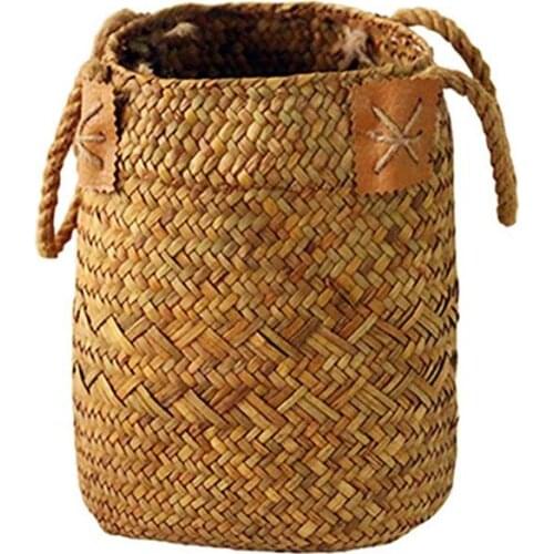 Natural Seagrass Storage Basket Foldable Straw Laundry Basket Handmade Flowerpot For Laundry Basket Storage Basket Home Decor