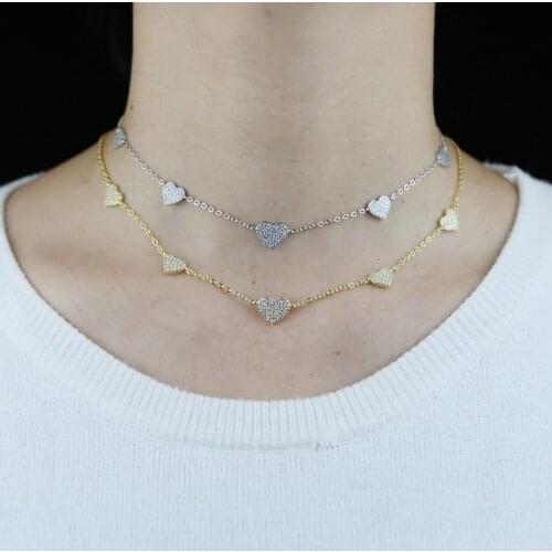 2021 SUMMER NEW Fashion women Multi cz paved Heart Multi-Layer Clavicle Neck Chain Necklace Heart-Shaped Pendant wedding jewelry