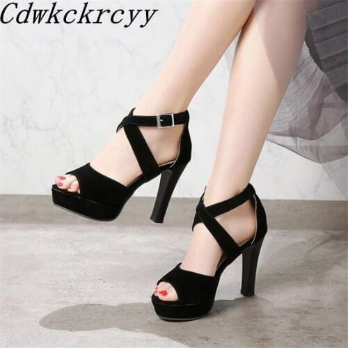 Summer New pattern fashion Europe and America Simplicity temperament Women sandals Apricot black sexy Thick bottom Women sandals