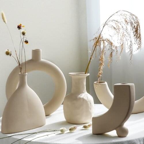 Nordic Style Home Decor Plain Ceramic Vases Art Furnishings Living Room Simple Decoration Kitchen Ornaments Flower Arrangement